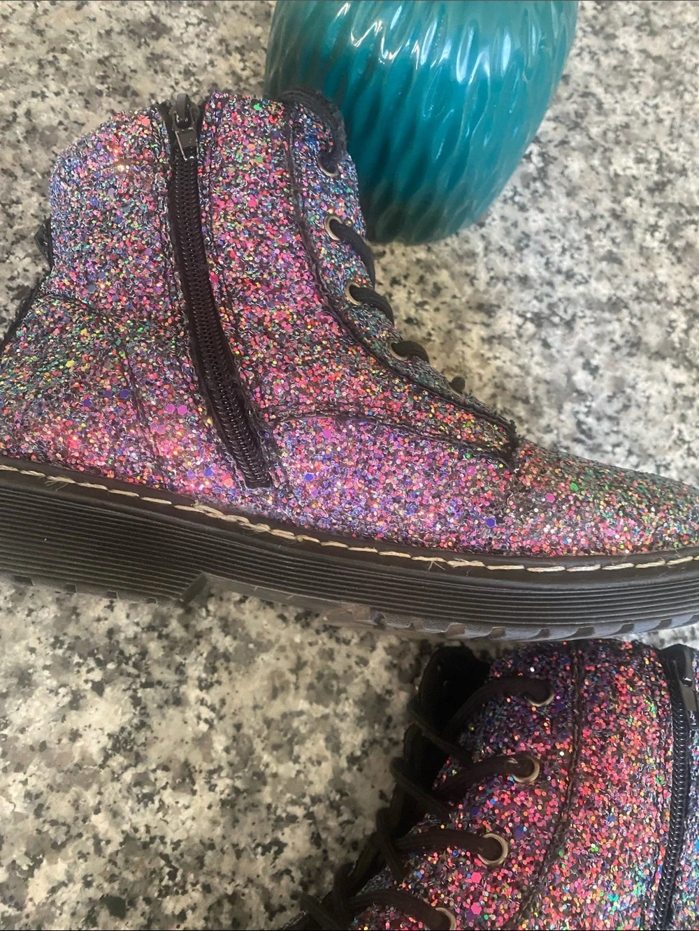 Fabkids iridescent Glitter Lace-Up side zipper Boots